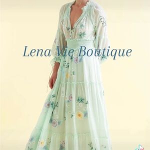 Summer Island Daisy Blooms Floral Embroidered Cotton Maxi Dress